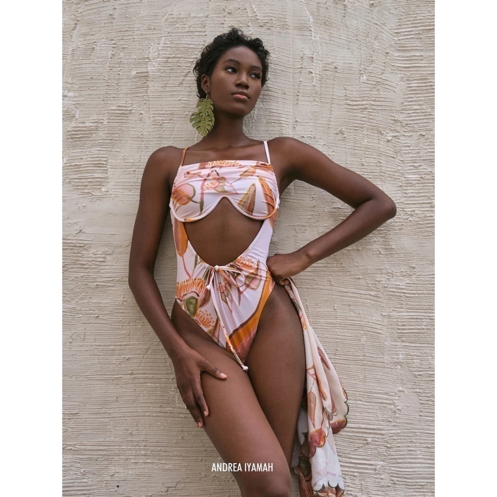 Andrea Iyamah Swimsuit Tiaca One-Piece Floral Cutout Eucalyptus Small NWT